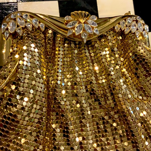 Whiting and Davis Gold Mesh evening bag with Mirror Compact Vintage Unique - Picture 2 of 7